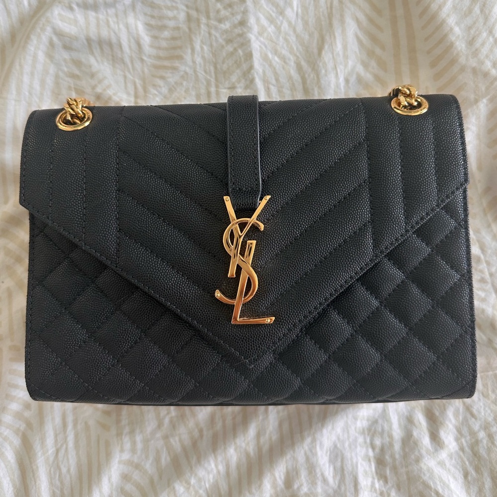 Yves Saint Laurent Med Envelope Bag Matelasse Black and Gold